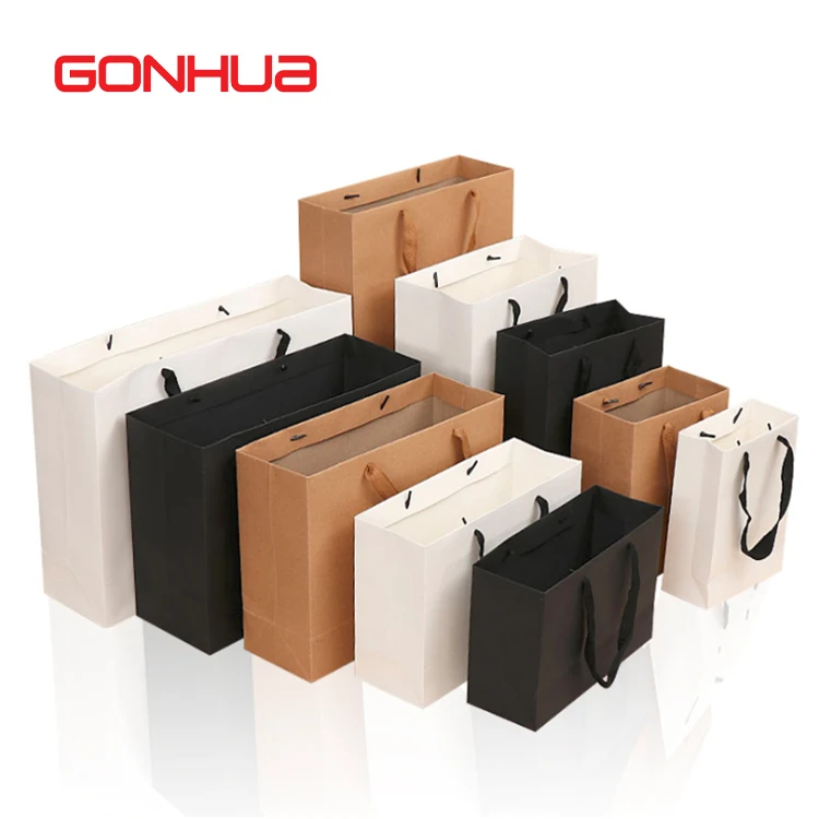 GONHUA wholesale custom takeaway printed bag cardboard luxury gift handle white black brown packaging shopping kraft paper bags