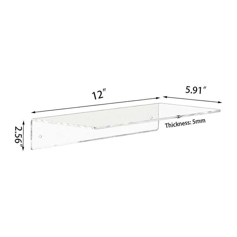 Clear Acrylic Shelves 12 Inch, Floating Wall Mounted Shelf for Wall Storage