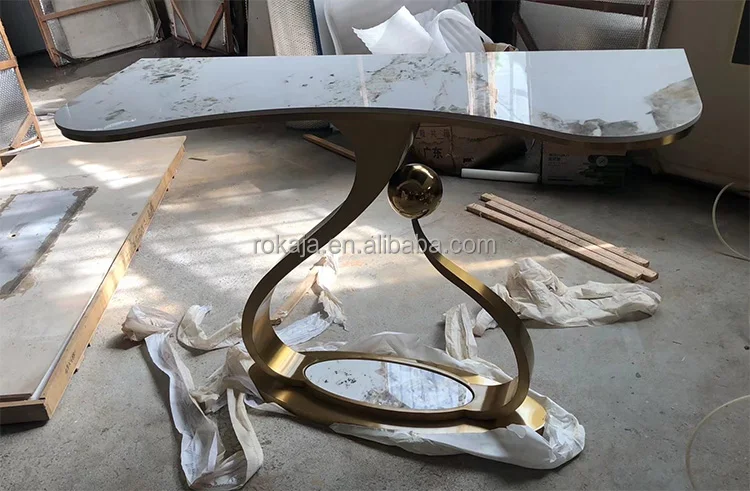 Modern Style Living Room Furniture Entryway Table Unique Metal Base Rock Slab Top Corridor Decorative Table Hotel Console Table