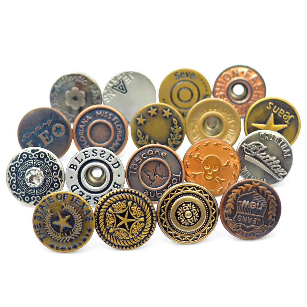 Custom logo Clothing Embossed Brass Metal Iron Botton Antique Copper Rivet Denim Jacket Stainless Steel Jeans Buttons and Rivets