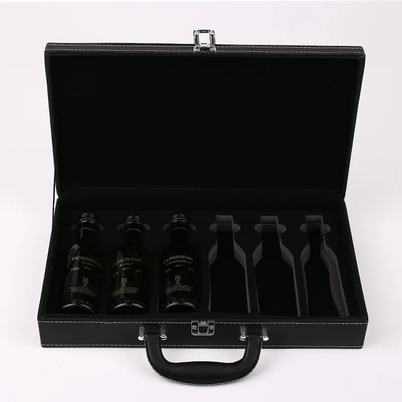 Red wine packaging box  single row six wine box 6 bottle wine gift box leather shockproof and temperature Manufacturer
