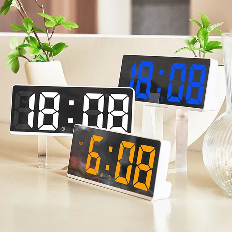 Fashion Korean Bedroom bedside clock with 2 alarm clock Simple large screen LED Mirror digital clock