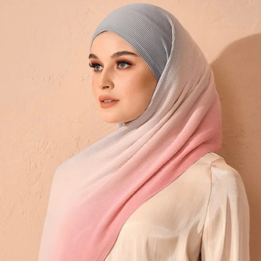 Новинка 2022 г. здоровый плиссированный шарф-повязка мгновенный шифоновый хиджаб с эффектом омбре для женщин простые весенние