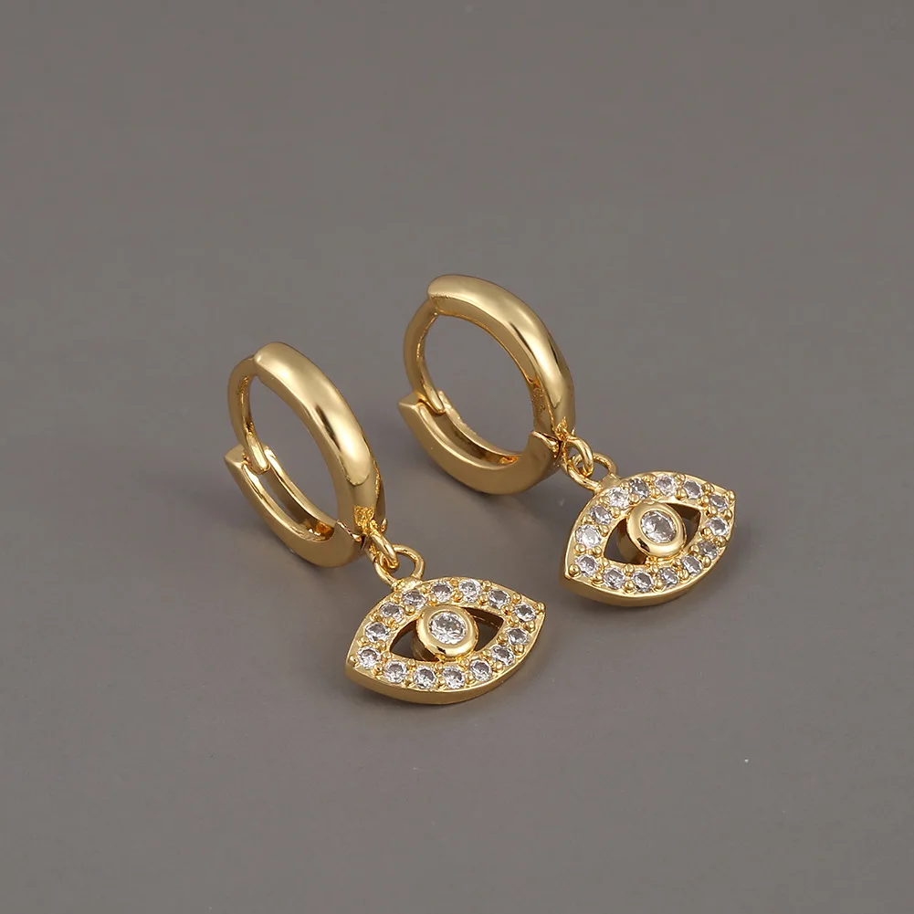 2024 Fashion Gold Plated Paved CZ Cubic Zirconia Turkey Evil Eye Hoop Huggie Earring for Women