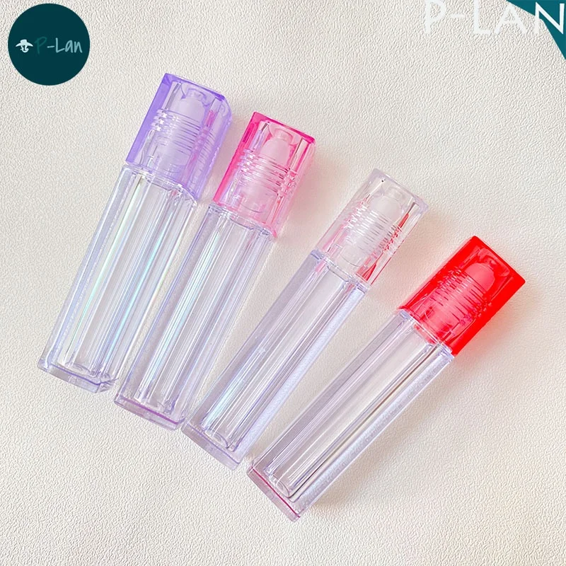 P-LAN Brand Stock 100pcs Red Clear Purple Pink 6ml Square Lip Oil Tubes Custom Logo Empty Custom Lip Gloss Packaging