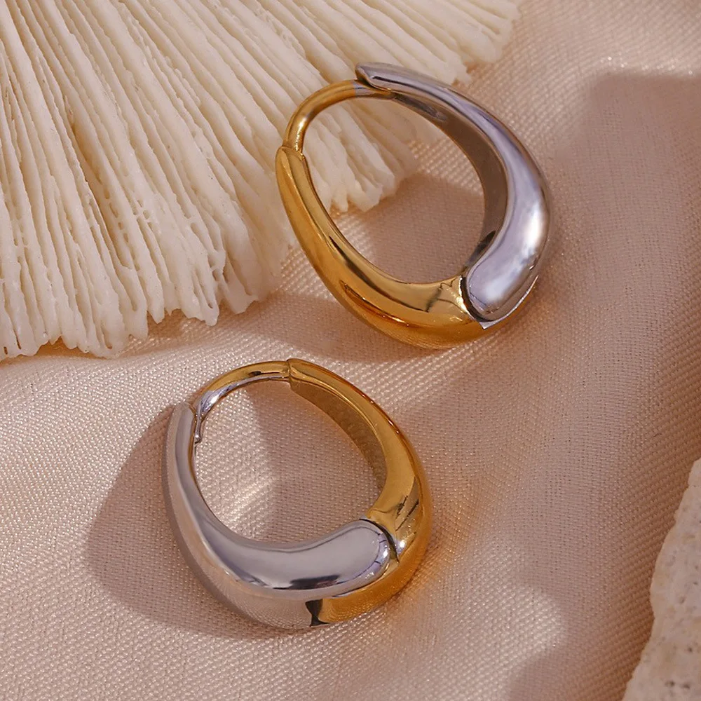 Stainless Steel Geometric Statement Earrings Prevent Allergy Hollow Splicing Mixed Color Huggie Earrings Unusual Jewelry