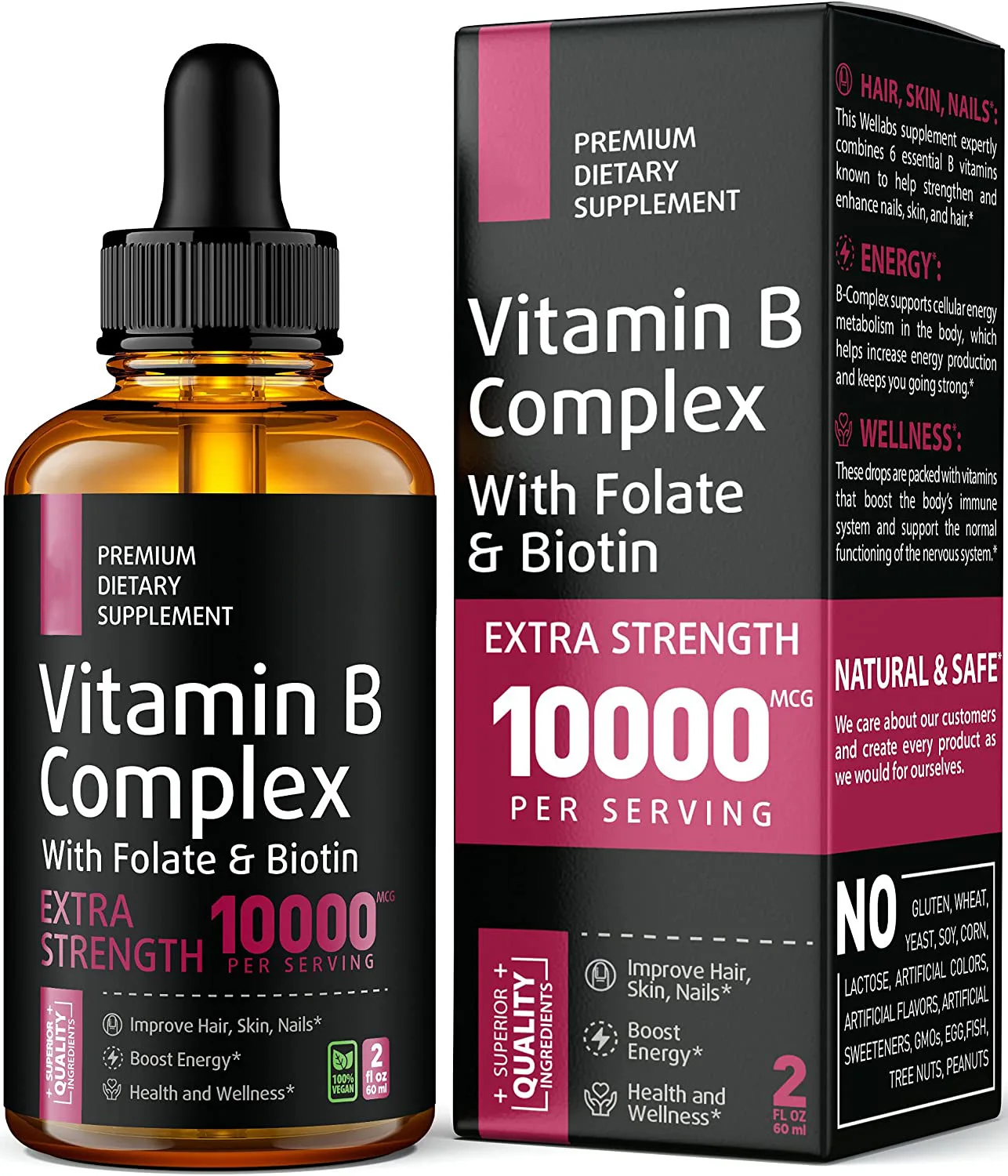 Custom Organic Health Supplement whitening 10000mg Vitamins B Complex Liquid Drops With Fast Absorption For Immune Support