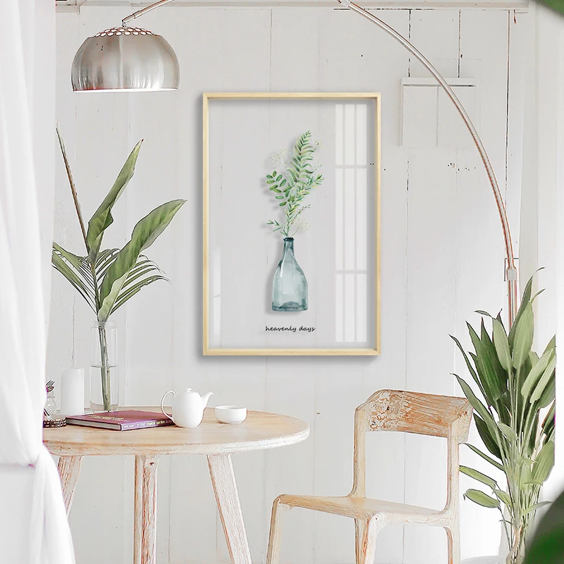 hand wood frames painted acrylic wall art botanical prints green leaf decorative painting for living room