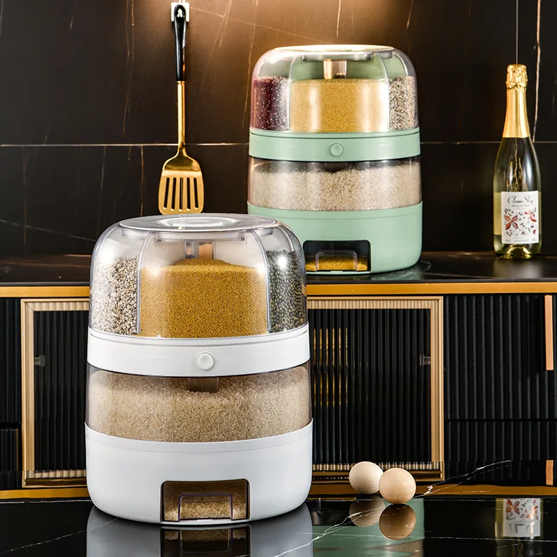 6-Grid Cereal Rice Container 360Rotating Grain Food Dispenser with Lid Kitchen Grain Storage Container for  Beans Barley Millet