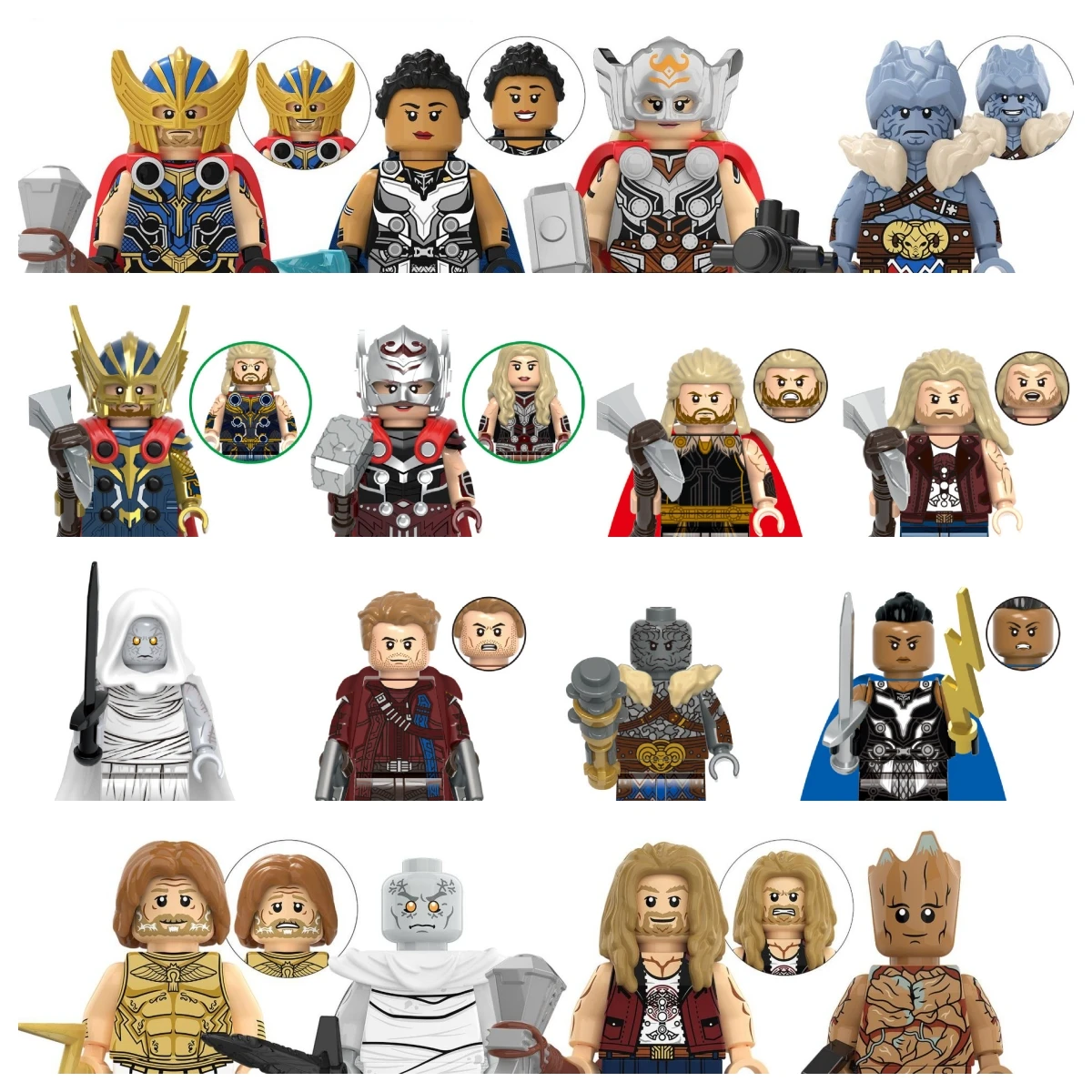 KT1062 герои фильма Groot Korg могучий Thor Love и Thunder мини-блоки Строительные кирпичи пластиковые игрушки Juguetes X0339