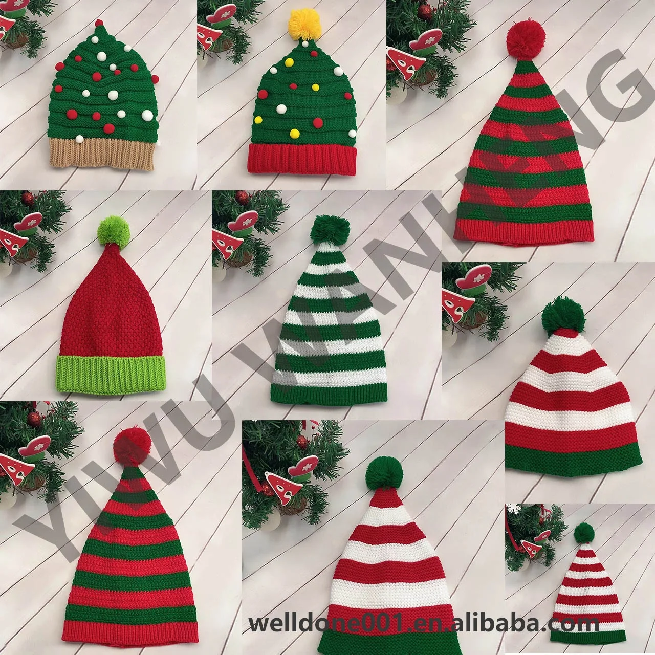 WD-A609  Wholesale Elf Hats for Adults Christmas Slouchy Hats Kids Elf Santa Beanies Hat