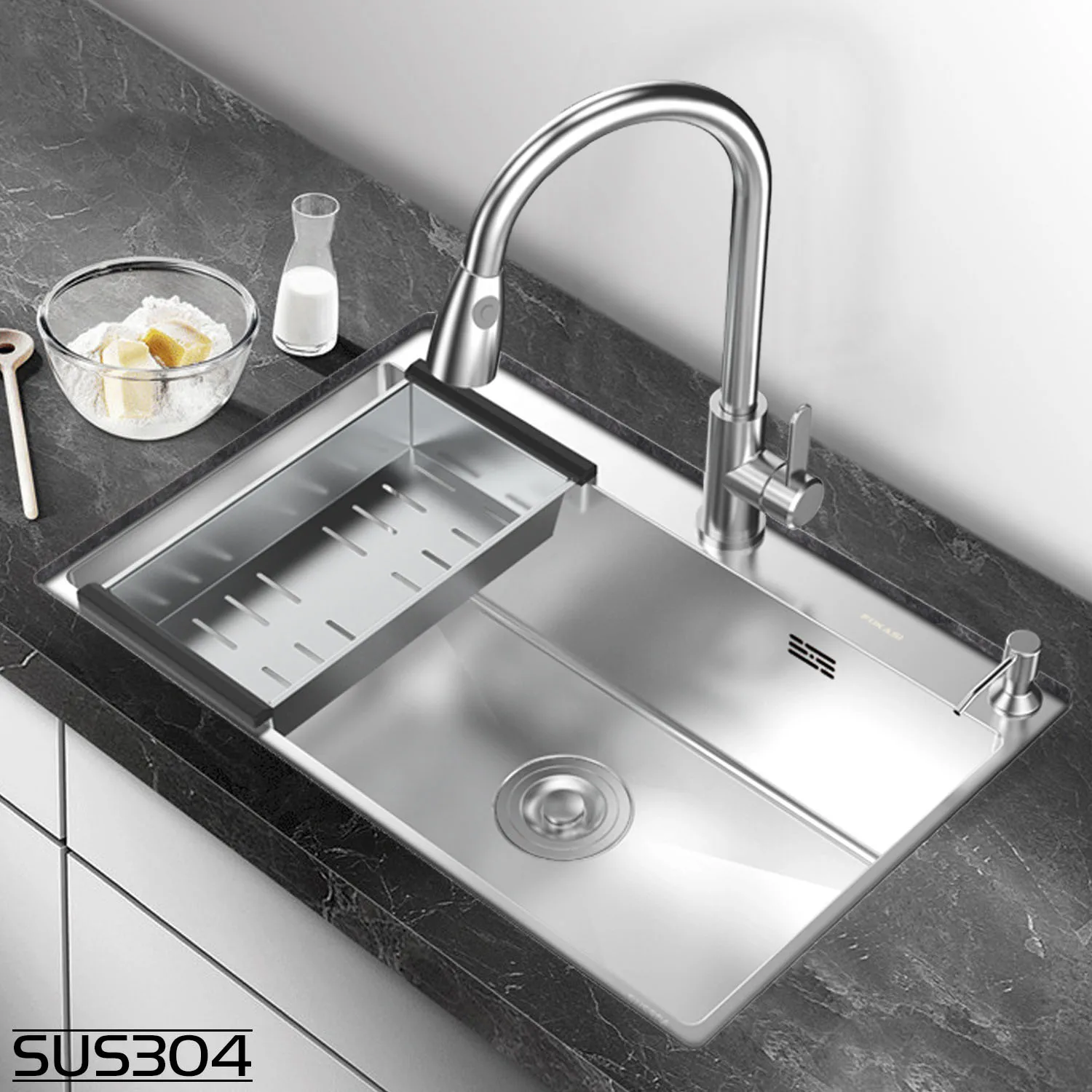 304 stainless steel thickened vegetable corner kitchen sink single tank factory wholesale hand made kitchen basin
