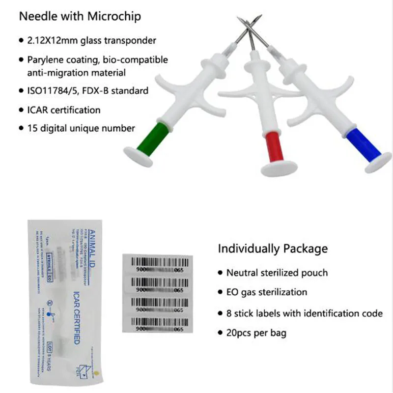 Factory supply 134.2khz ISO 11784 Implantable pet microchips The small size of 1.4*8mm microchip with 134.2khz EM4305 chip