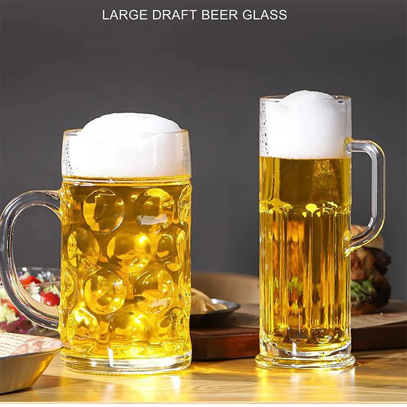 Wholesale Custom Logo Classic 1L High Quality Large Clear Beer Glass with Handle Empty Shot Glass Mug