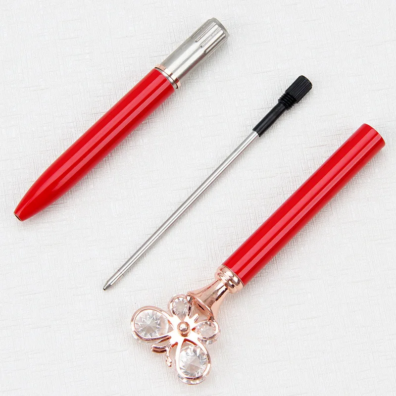 Office School Gift Custom Logo Big Diamond Butterfly Crystal Top Twist Metal Ballpoint Pen