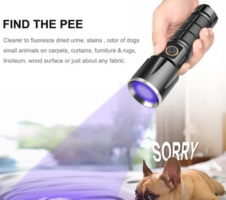 UV Led Flashlight Ultra Violets Ultraviolet Lanterna IP65 Waterproof 365nm Invisible Torch for Pet Stains Hunting Marker Checker