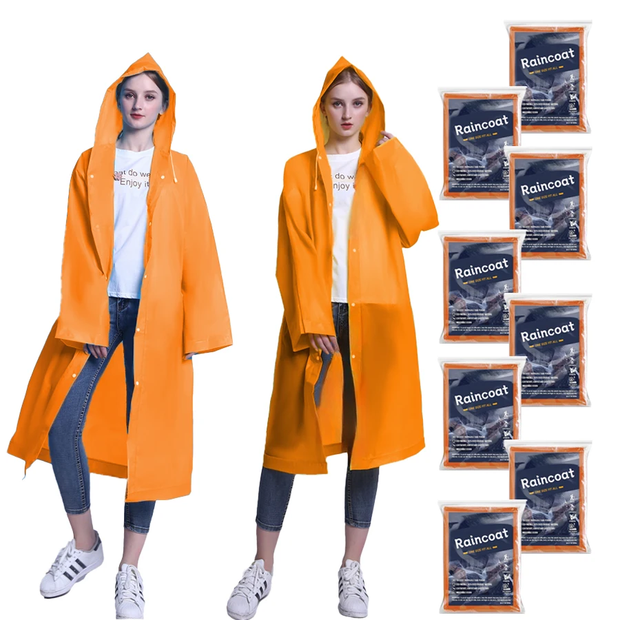 Many Stocks Customize Logo Portable Orange Raincoats Transparent Reusable Rainwear Waterproof Raincoats Rain Poncho Rain Coat