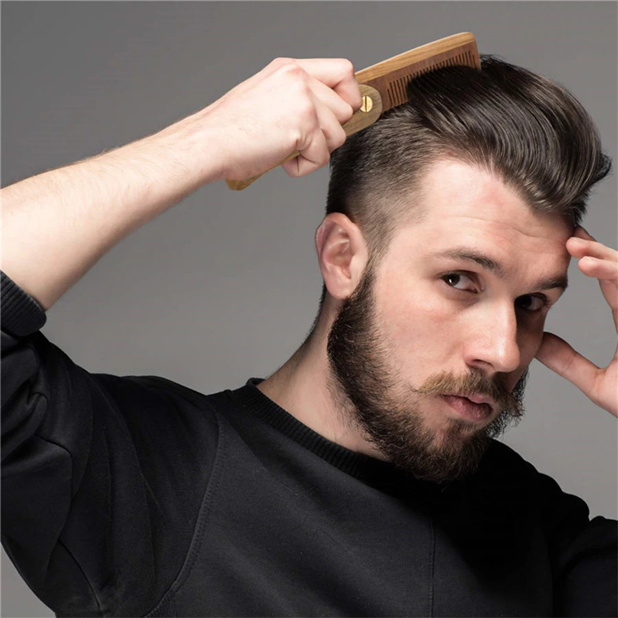 High quality wholesale 100% Natural Pear Peach wood comb wooden beard Hair Comb custom logo green sandalwood folding beard comb