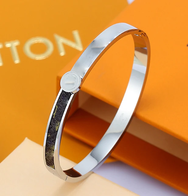 
leather cuff brand bracelet men and women stainless steel wide ankle bracelet silver bangle designer charm couple bracelet 