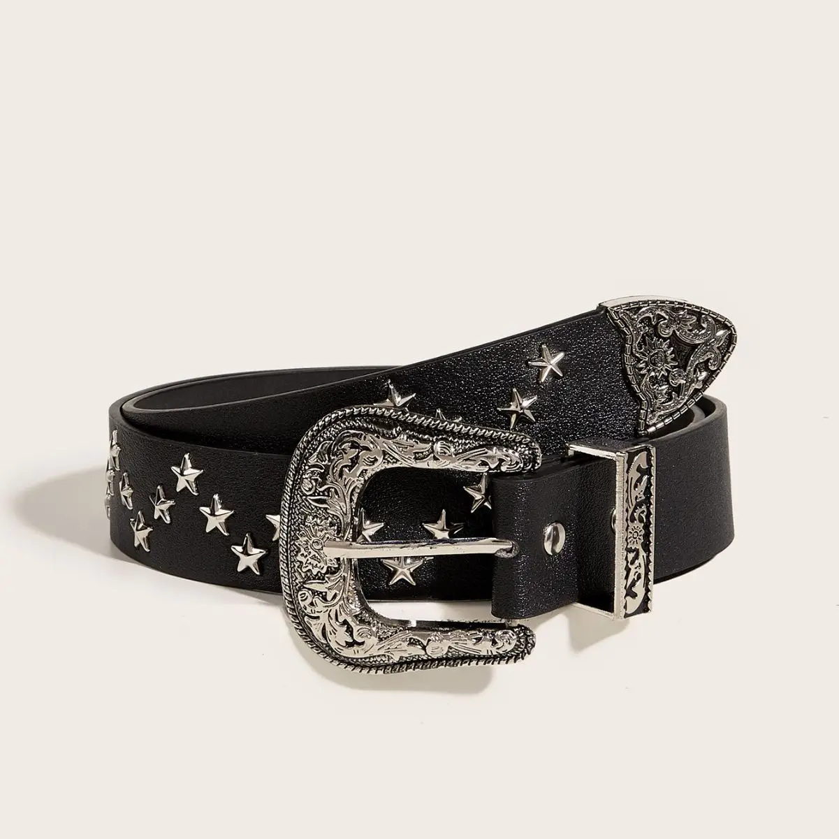 REWIN 2024 New Punk Rock Star Rivet Waist Belts 3.3cm Width PU Leather Belts for Women Jeans Pants
