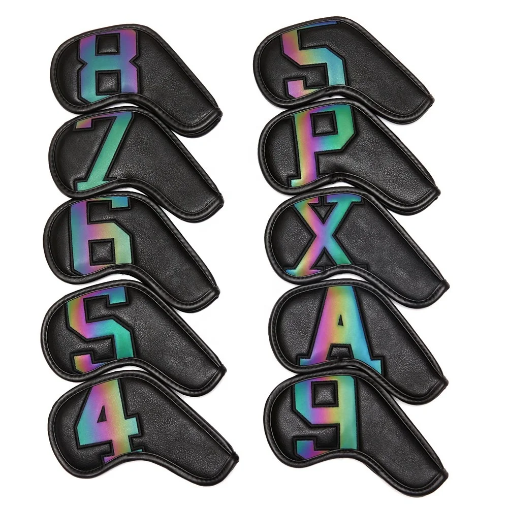 Gradient Color Number Golf Iron Head Covers Iron Headovers Wedges Covers with Long Neck 4-9 ASPX 10pcs