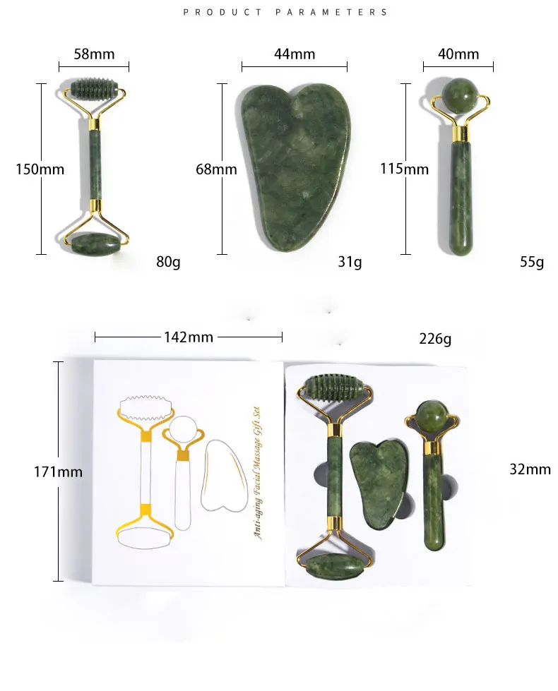 Wholesale Jade Roller Facial Care Tools Neck Body Facial Serum Guasha Massage Gift 3PCS Beauty Care Tools