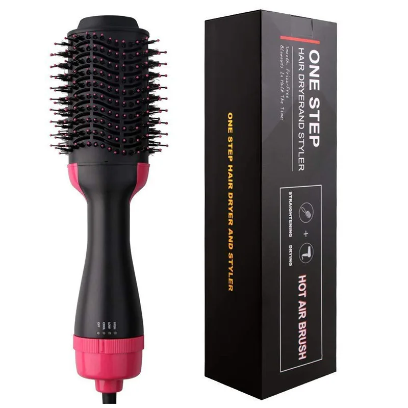 VKK Hair Straightener Brush Pink 1200w Hot Air Brush Styler One Step Hair Dryer and Volumizer