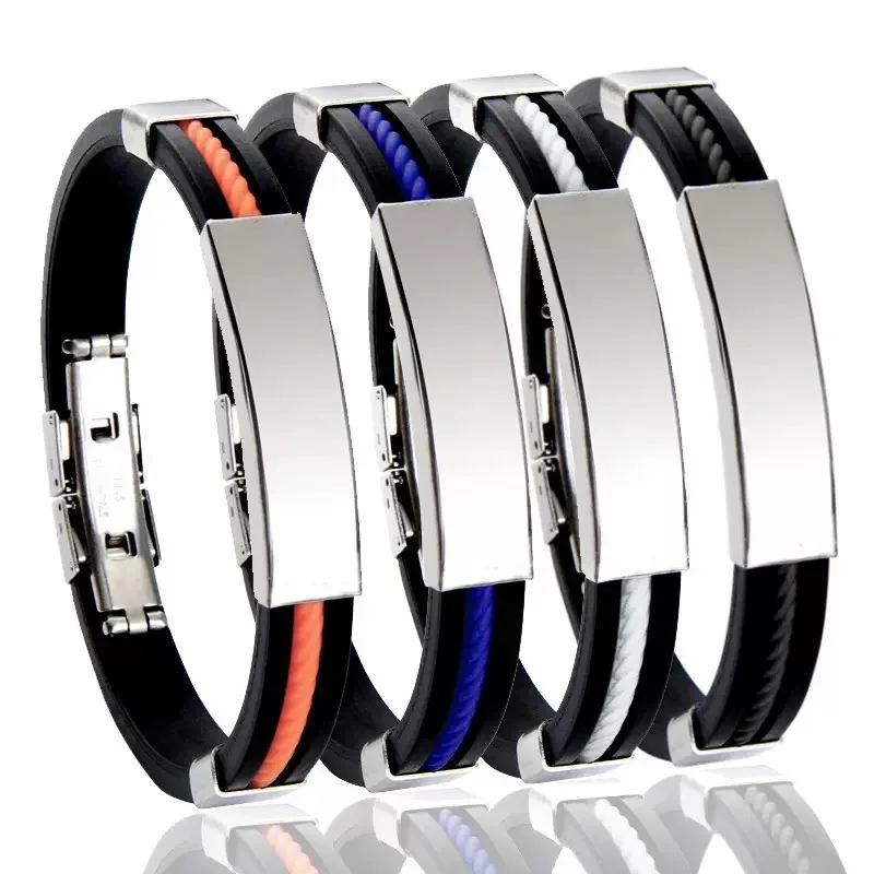 Stainless Steel Magnetic Clasps Armband Bangle Silicone Rubber Band Wristband