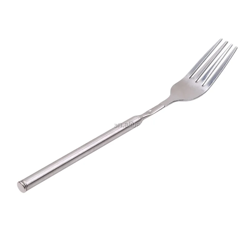 Silver Stainless Telescopic Extendable Fork Dinner Fruit Dessert Long Cutlery Forks BBQ Meat Fork Kitchen Dinnerware Tableware