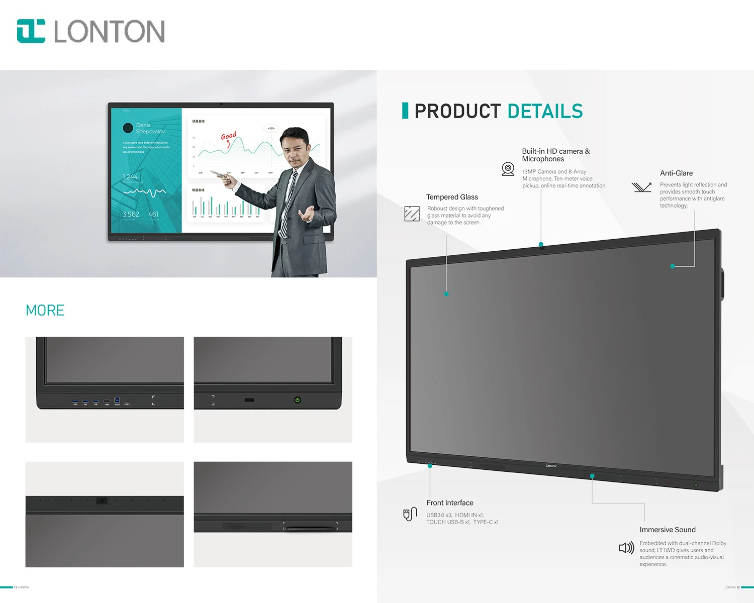 LONTON China Factory 65 Inch Interactive Panels Digital Display interactive smart white board with android system