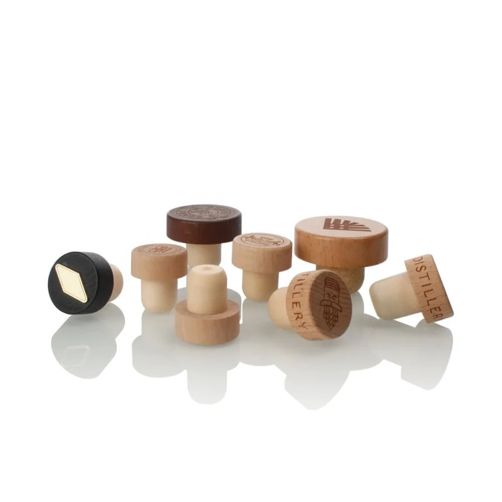 custom engrave bar top wooden glass bottle cork top cap wine stopper