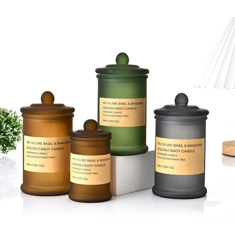 available different sizes glass candle jar with lid Luxury Frosted Matte Glass Candle Jars