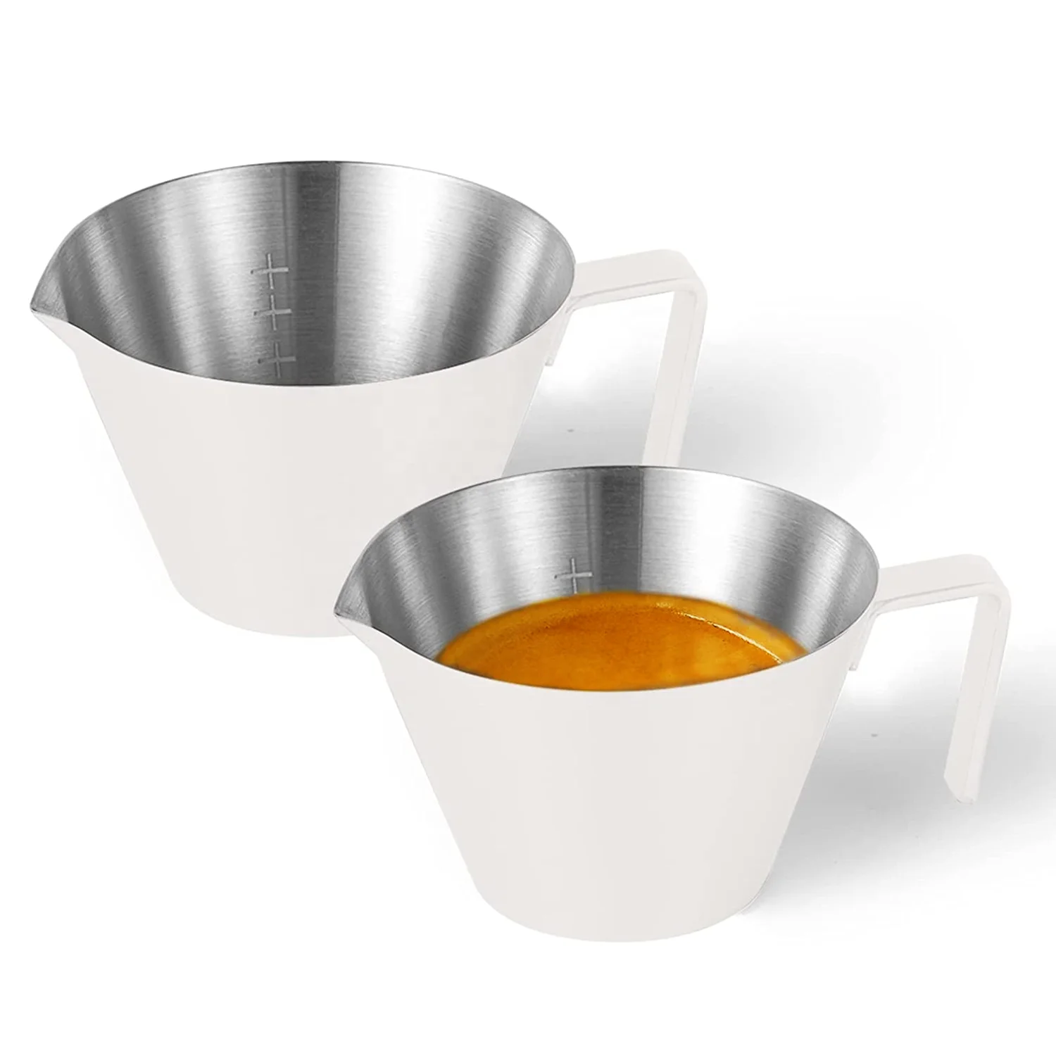 2oz Espresso Shot Cups Stainless Steel Measuring Cup with Handle Pouring Cup with Measurement Scale for Espresso Accessories