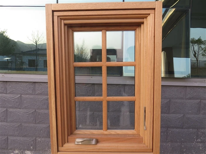 Modern Oak wood aluminum composite window crank out casement window with grill