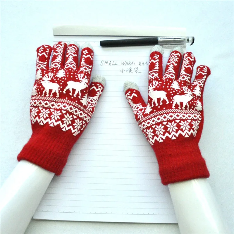 
Men Women Winter Thick Warm Knitted Fleece Touch Screen Gloves Christmas Elk Snowflake Non-slip Magic Wrist Gloves Mitten 