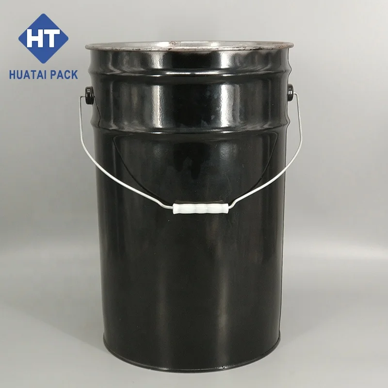 China Manufacturer 25L Black Color Tin Pail Open Head Paint Bucket with Crimping Lid
