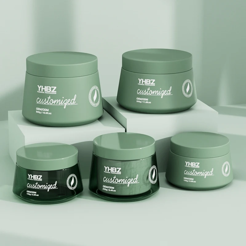 150ml 250ml 350ml 500mlPET body butter cream jar matte green eco friendly plastic hair body cream pot jar wide mouth plastic jar
