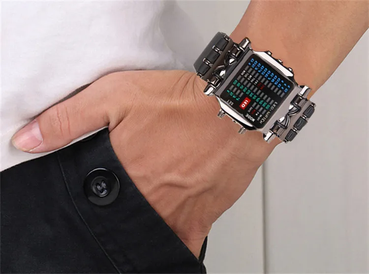 LED Watch Men Fashion Creative Crab Type Electronic Watch Luminous Binary Gift Business Style Cool Waterproof Multi Function