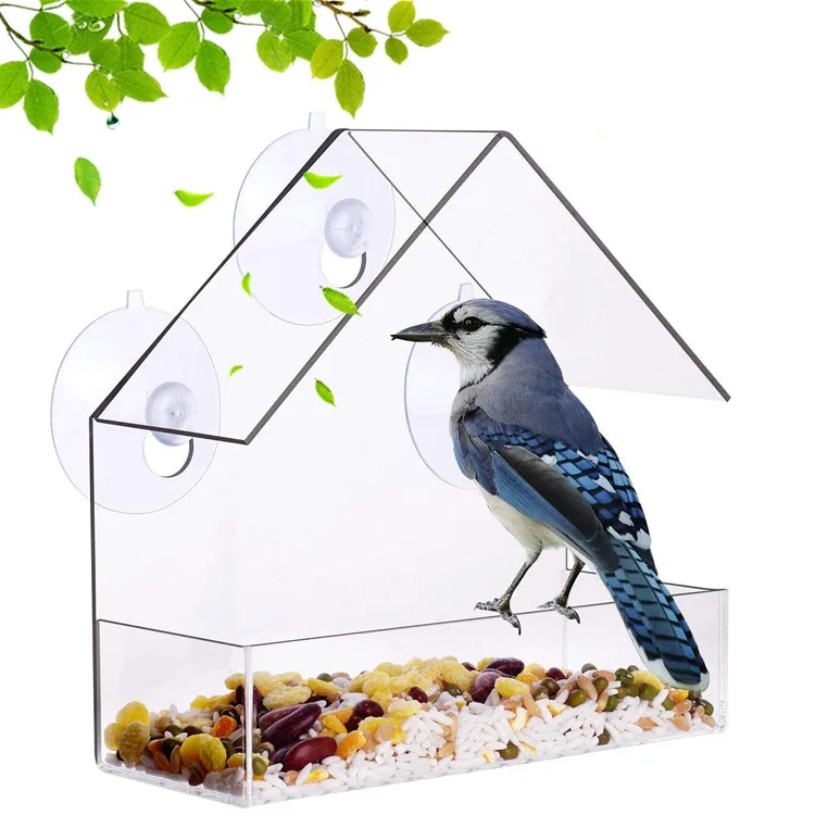 Heavy Duty Bird Feeder House Acrylic Pegons Cage Bird Window Feeder