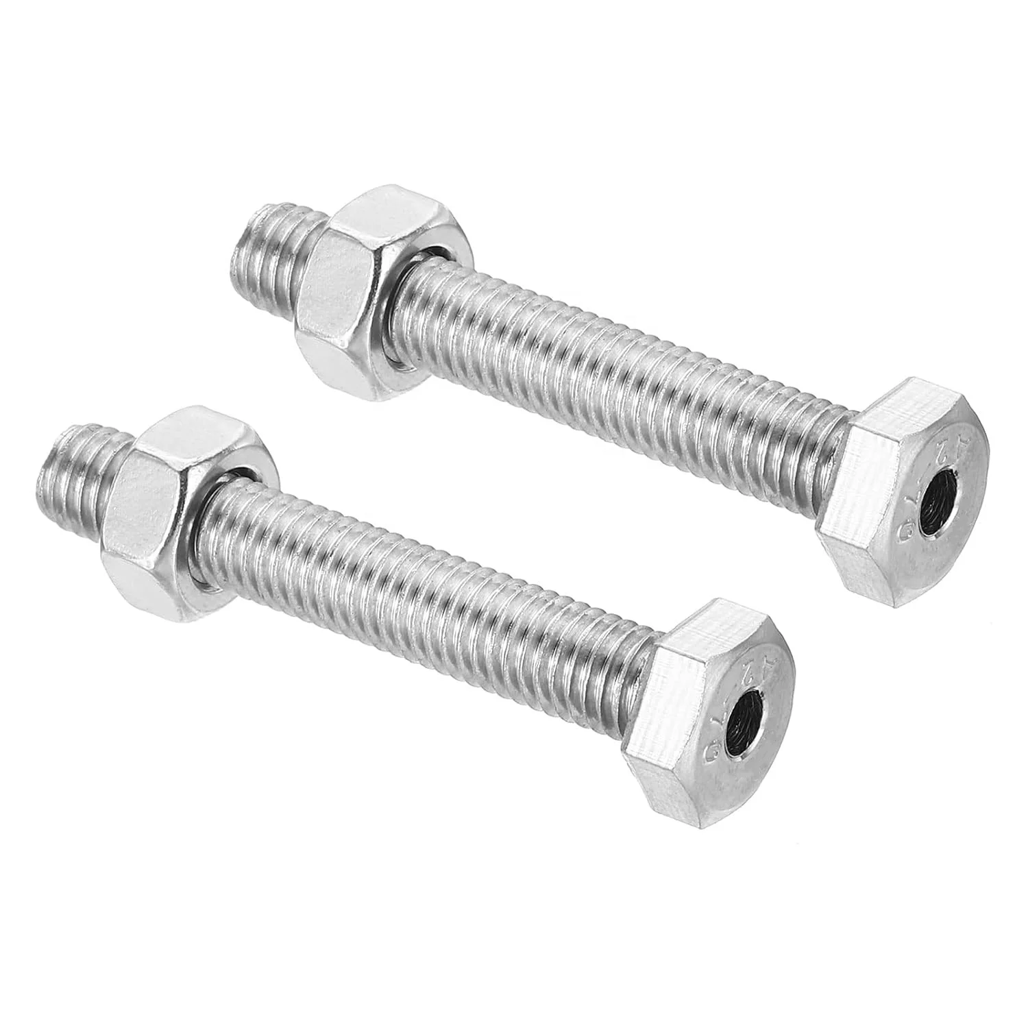 SS 304 M8 Hollow External Hex Bolts Cylindrical Lamp Threading Socket Screws Through Hole Bolts with Nuts