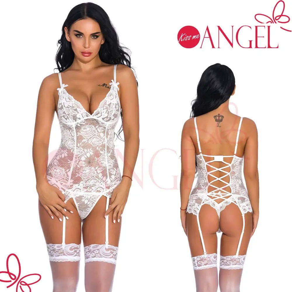 KISS ME ANGEL women sleeveless deep V-neck chemise erotic babydoll sexy lingerie underwear
