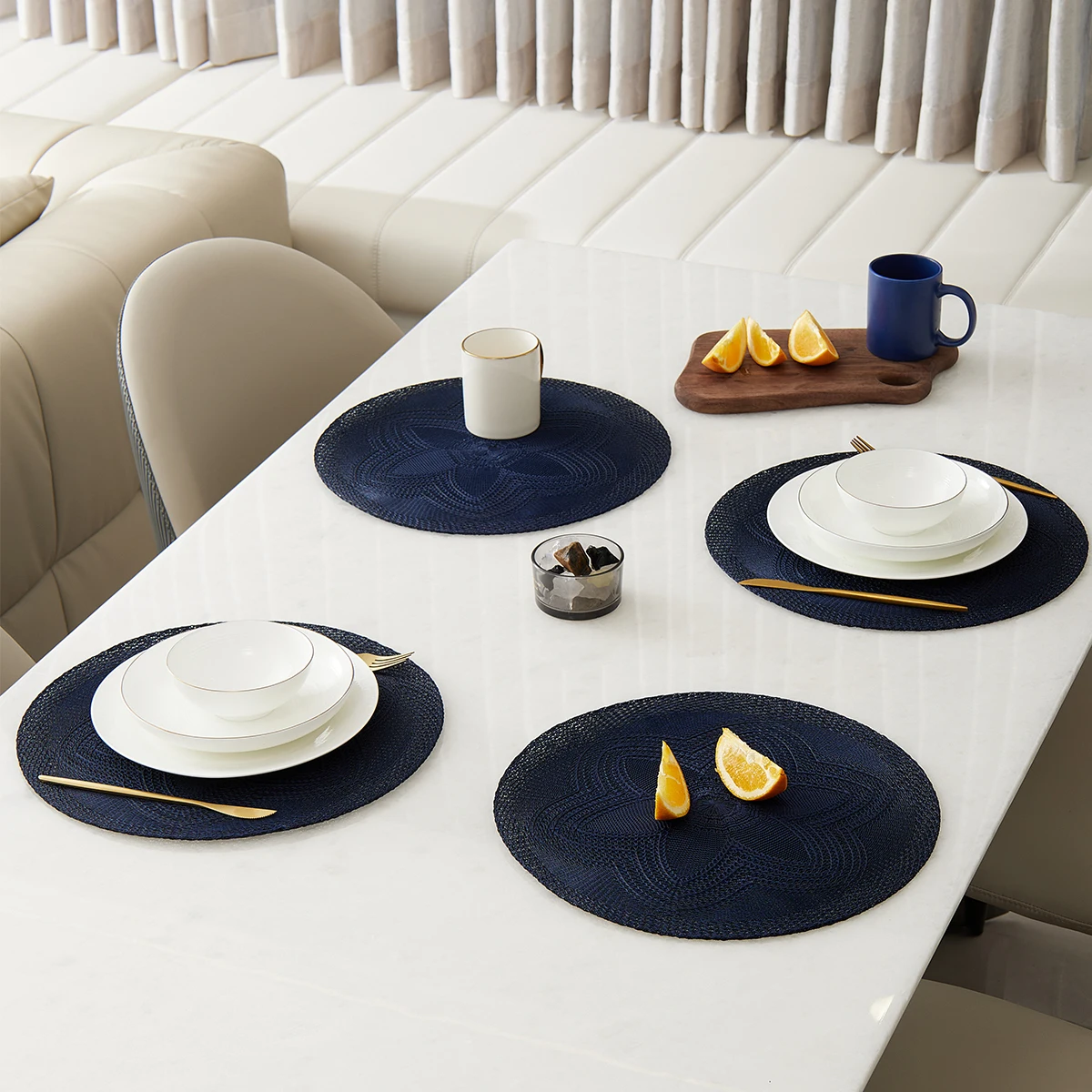 Tabletex Wedding Table Mats Round Place Mats Navy Blue Hand Woven Round Placemats Rodada For Dining Table