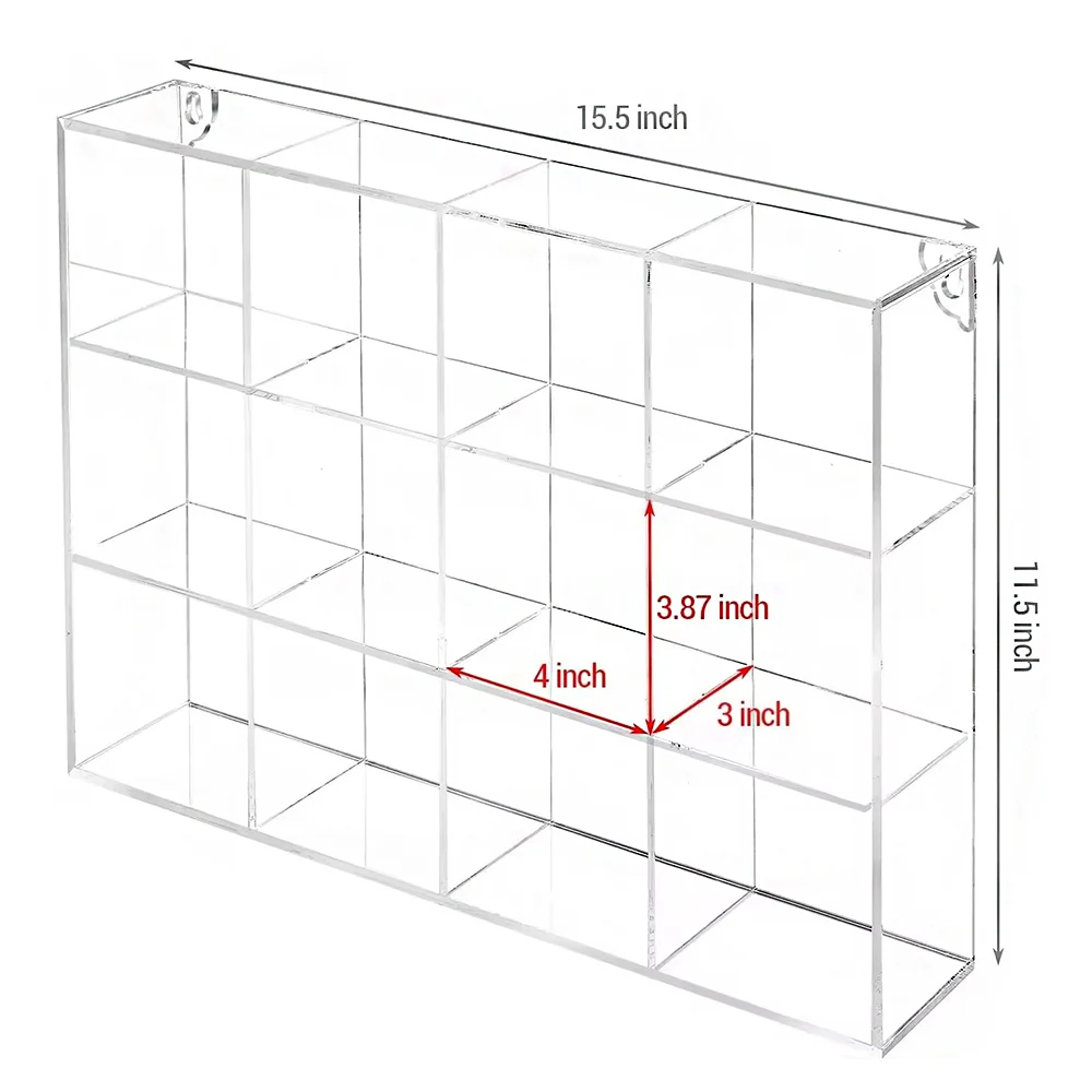 Custom Wall Mounted Clear Acrylic 12 Open Compartment Organizer Rack