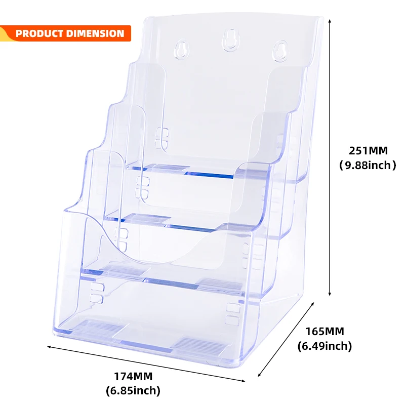 4 Tier Brochure Holder, Clear Literature Organizer Magazine Stand, Pamphlet Display for Wall Mount or Countertop