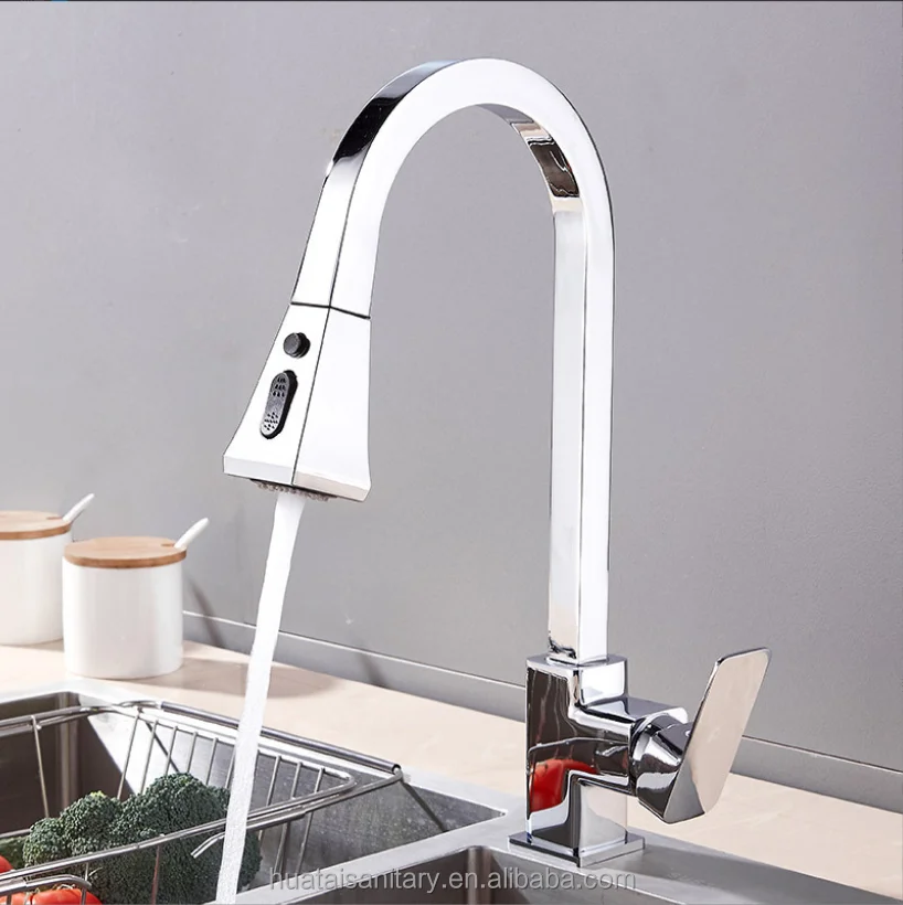 CUPC commercial modern high arc brushed brass spray tap mixer pull out pull down sprayer kitchen sink faucet
