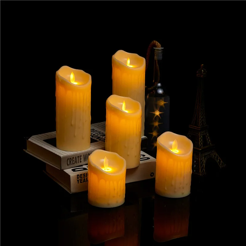 2020 New Stylish Ivory Led Candles Paraffin Wax Candle Light Set For Parties Birthday Simulate Swing Tears LED Candles Bougie