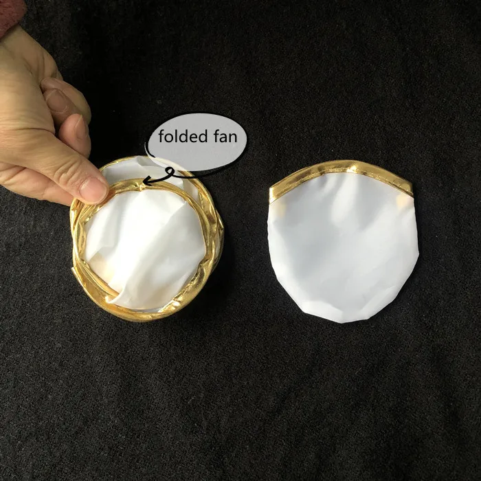 Golden 25cm blank polyester round foldable disc fan gold border rim mini pouch for sublimation