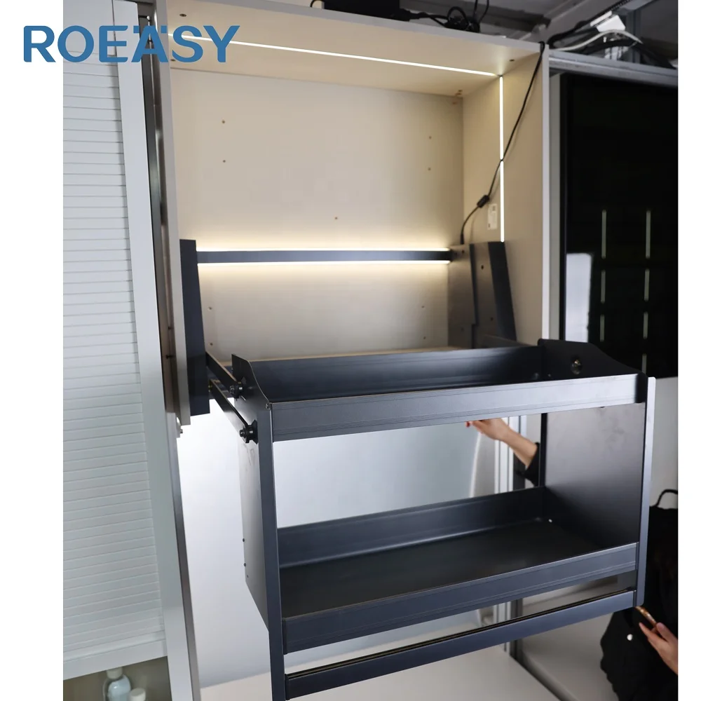 ROEASY intelligent smart double layer kitchen cabinets cabinet pull down out wire basket modern kitchen design cabinet