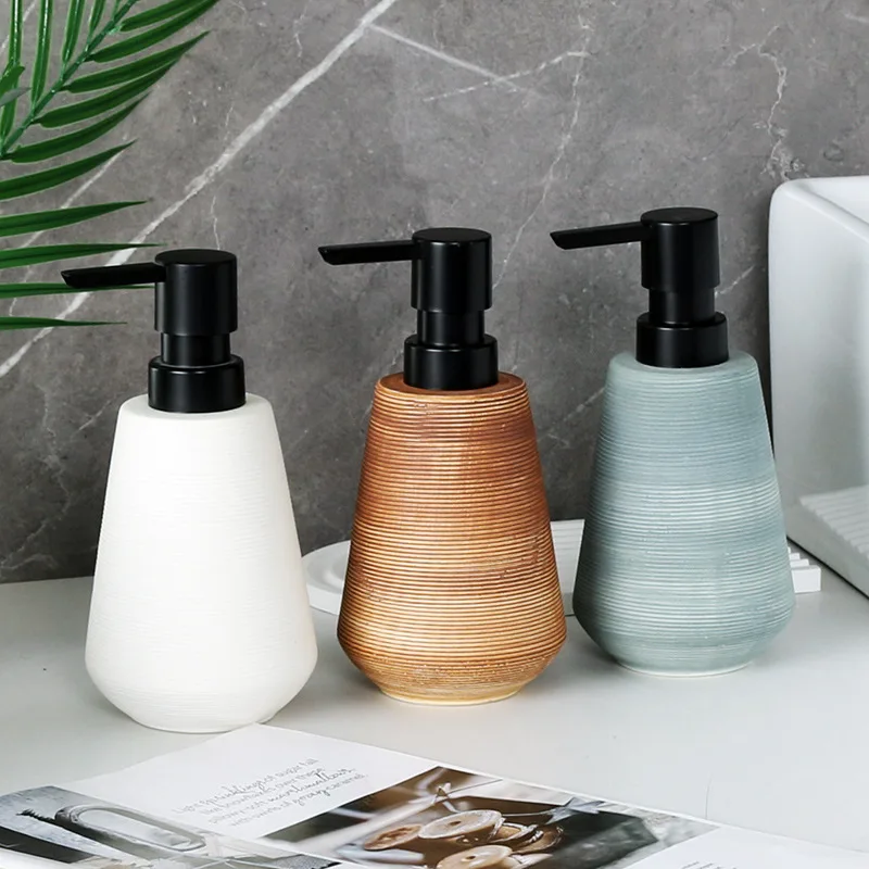 Bathroom Hand Soap Dispenser 350Ml Ceramic Brushed Lotion Dispenser Bottles For Bathroom With Plastic Pump