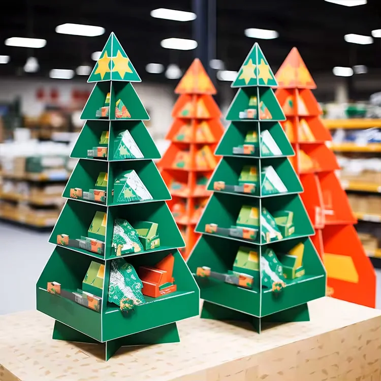 Custom outdoor cardboard christmas tree paper gift display decorations stand Retail pop Corrugated christmas cardboard display